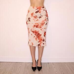 Y2K Italian Orange and White Floral Midi Skirt (XS/S) 